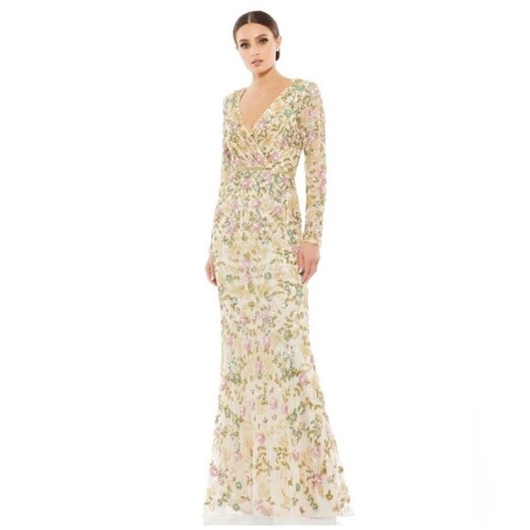 NWT Mac Duggal 5503 Long Sleeve Embellished Floral Gown Dress $698 - Picture 2 of 9